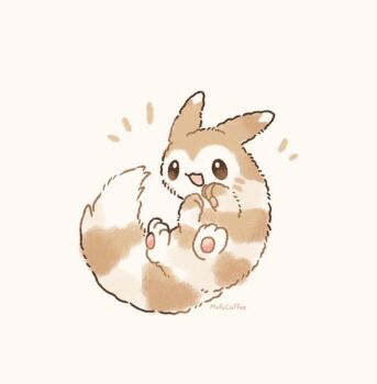 animal_focus artist_name brown_eyes commentary full_body furret gen_2_pokemon hashtag-only_commentary mofucoffee nintendo no_humans open_mouth pokemon pokemon_(creature) pokemon_focus simple_background smile