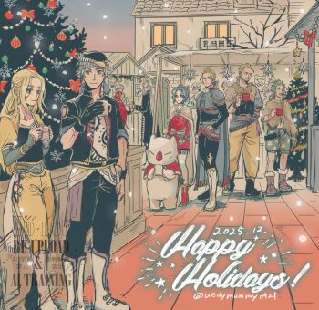 3girls 5boys armor black_coat black_gloves black_jacket black_pantyhose black_shirt blonde_hair blue_armor boots breasts brown_boots celes_chere christmas_lights christmas_ornaments christmas_tree cloak coat commentary_request creature cropped_jacket cup dated dress edgar_roni_figaro final_fantasy final_fantasy_vi floral_print_shorts fur-trimmed_boots fur_trim gau gloves green_hair grey_hair half_updo happy_holidays hat headscarf holding holding_cup jacket light_smile locke_cole long_coat long_hair looking_at_another low_ponytail medium_breasts mob_cap moogle multiple_boys multiple_girls outdoors panties pantyhose parted_lips pink_cloak pointy_ears ponytail print_shirt red_boots red_dress red_hat relm_arrowny sabin_rene_figaro sash scar scar_across_eye scar_on_face setzer_gabbiani shirt short_hair shoulder_armor sidelocks single_glove sleeves_rolled_up snow_globe standing stuffed_animal stuffed_toy teddy_bear tina_branford twitter_username uedymummy0921 underwear waist_sash white_boots winter_clothes yellow_jacket yellow_panties