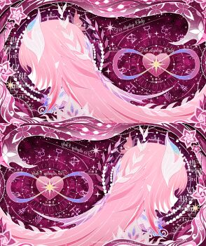 1girl absurdres amphoreus_(honkai:_star_rail) chinese_commentary commentary_request cyrene_(demiurge)_(honkai:_star_rail) cyrene_(honkai:_star_rail) english_text from_side hair_ornament highres honkai:_star_rail honkai_(series) long_hair multiple_views pink_hair pink_theme pointy_ears portrait profile qingcichuan sidelocks solo watermark