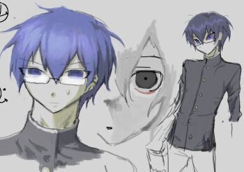 Rule 34 | 1boy, blue eyes, blue hair, corpse party, gakuran, kasophism, male focus, morishige sakutarou, school uniform, sketch