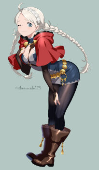 1girl absurdres ahoge blue_eyes braid breasts capelet commission commissioner_upload fire_emblem fire_emblem_fates hairband harness highres hood hooded_capelet long_hair looking_at_viewer low_twin_braids low_twintails medium_breasts nina_(fire_emblem) nintendo non-web_source o-ring o-ring_harness parted_bangs solo thenomade123 twin_braids twintails white_hair