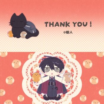 1boy animalization baby_animal bird black_pants black_shoes black_vest cat chick collared_shirt don_quixote_(project_moon) limbus_company long_sleeves male_focus necktie pants project_moon red_necktie shirt shoes sinclair_(project_moon) vest white_shirt yesheng_zong_ren yi_sang_(project_moon)