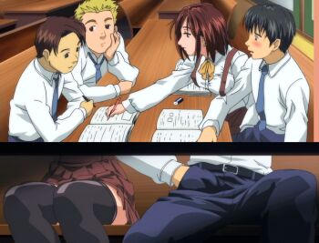 00s 1girl 3boys animated animated_gif assertive_female black_thighhighs blush crotch_grab endou_(stringendo) handjob indoors interior kanda_(stringendo) kitazawa_tomohisa multiple_boys multitasking necktie penis school_uniform seto_yuuki shino_mizuho sitting split_screen stealth_handjob stealth_sex stringendo_&amp;_accelerando_&amp;_stretta thighhighs under_table