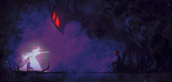 1girl 2boys absurdres bird blitzo_(helluva_boss) dark_background demon demon_boy demon_girl demon_horns extra_eyes hellaverse helluva_boss highres horns huayin449 multiple_boys sitting stella_(helluva_boss) stolas_(helluva_boss)