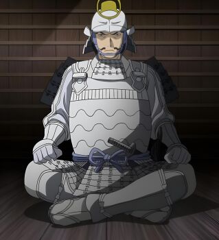 blue_ribbon furuta_sasuke gloves helmet hyouge_mono on_floor ribbon sword weapon white_gloves