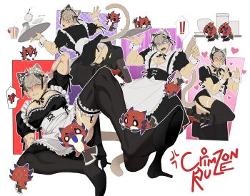 ! !! 1boy anger_vein animal_ears apron ass bell black_thighhighs blush boots bow brown_hair bursting_pectorals cake cat_boy cat_ears cat_tail censored character_censor character_name choker collage creature crimzon_ruze crossdressing crossdressing_(mtf) cup dropping embarrassed fangs food frilled_apron frilled_choker frilled_panties frilled_thighhighs frills grey_hair heart heart_hands high_heels highres hiropon_(owo_hiropon) holostars holostars_english jingle_bell kemonomimi_mode large_pectorals maid maid_apron maid_headdress male_focus male_maid multicolored_hair multiple_views novelty_censor outline panties pantyshot pectorals pink_background plate pointy_ears polka_dot polka_dot_background purple_background purple_eyes red_background ribbon ruzader_(crimzon_ruze) shaded_face shoe_dangle spilling spoken_anger_vein spoken_exclamation_mark striped_background tail teacup thighhighs toned toned_male tray tripping two-tone_hair underwear virtual_youtuber white_outline white_panties