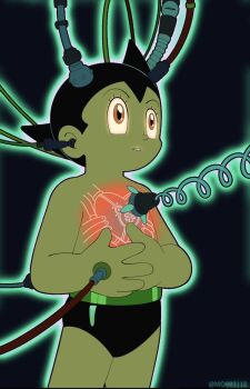 Rule 34 | 1boy, android, atom (tetsuwan atom), black background, black hair, heart, highres, mo003112, no humans, nose, open mouth, robot, solo, spiked hair, tetsuwan atom