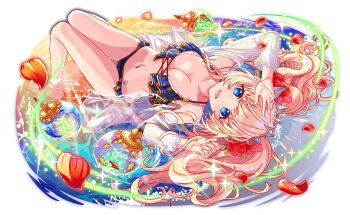 6+others alternate_costume alternate_hair_ornament aqua_eyes artist_request bare_legs bare_shoulders barefoot bikini blonde_hair blue_bikini breasts cel_shading cleavage coat coral crash_fever cross cross-laced_bikini cross-laced_clothes edison_(crash_fever) fish flower full_body game_cg grey_tiara hair_flower hair_ornament hibiscus hibiscus_petals hip_tattoo lace-trimmed_coat lace-trimmed_sleeves lace_trim large_breasts light_particles looking_at_viewer lying multiple_others number_tattoo numbered official_alternate_costume official_alternate_hair_ornament official_art open_mouth orb outline partially_submerged red_flower red_outline red_petals see-through_clothes see-through_coat see-through_sleeves solo_focus spaghetti_strap sparkle square square_tattoo swimsuit tachi-e tattoo third-party_source transparent_background twintails water wet white_bikini white_coat white_sleeves