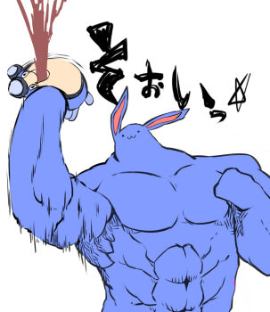 :3 azumarill blood fukurou_(owl222) gen_2_pokemon gen_5_pokemon huge_power_(pokemon) injury muscular nintendo no_humans palpitoad parody pokemon pokemon_(creature) punching rabbit_ears simple_background solo violence what white_background