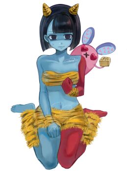 2girls alternate_costume anger_vein artist_self-insert black_hair blunt_bangs blunt_ends bob_cut colored_skin commentary ena:_dream_bbq ena_(dream_bbq) ena_(series) ena_(species) grey_skin hangover_ena highres jewelry multicolored_skin multiple_girls red_skin ring simple_background two-tone_skin usagimarumei