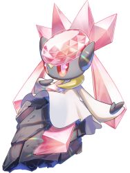 commentary_request diancie full_body gen_6_pokemon hand_up highres legendary_pokemon looking_at_viewer mian_(3zandora) mythical_pokemon nintendo no_humans open_mouth outstretched_arm pokemon pokemon_(creature) pokemon_focus simple_background smile solo white_background