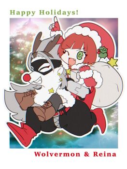 christmas digimon digimon_(creature) digimon_beatbreak jacket mask mkz_dg sakuya_reina short_hair star_(symbol) wolvermon