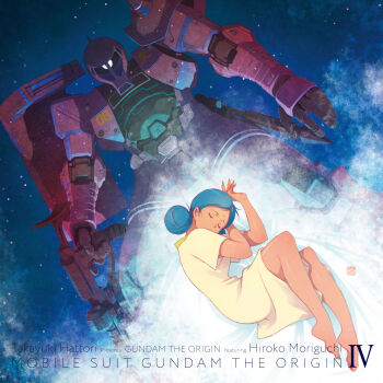 Rule 34 | 1girl, absurdres, bindi, cloud, dress, english text, gun, gundam, highres, kotobuki tsukasa, lalah sune, machine gun, machinery, mecha, mobile suit, mobile suit gundam the origin, nebula, one-eyed, robot, science fiction, shield, shoulder spikes, sleeping, space, spikes, star (sky), title, weapon, zaku i char custom, zeon