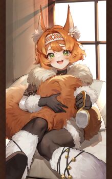 absurdres animal_ears brush fluffy green_eyes headband herna_(isekai:_slow_life) highres isekai:_slow_life red_hair squirrel_ears squirrel_girl squirrel_tail tail