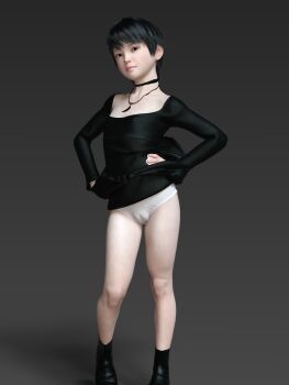 1girl 3d artist_request black_hair cameltoe choker female_focus highres idol jewelry looking_at_viewer model necklace panties short_hair simple_background solo standing tagme underwear