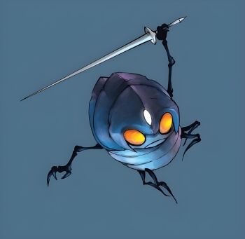 attacking highres hollow_knight infection orange_eyes soul_warrior_(hollow_knight) sword weapon
