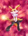 1girl animal_ear_fluff animal_ears animal_hands animated blush braixen female_focus fire fox_ears fox_tail full_body furry furry_female gen_6_pokemon gigii2810 holding looping_animation nintendo open_mouth own_hands_together pokemon pokemon_(creature) red_background red_eyes solo standing stick tail v_arms video