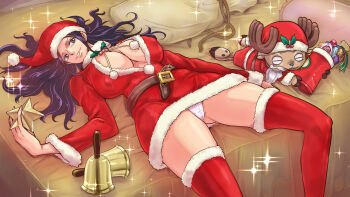 1girl breasts christmas large_breasts long_hair nico_robin one_piece tony_tony_chopper