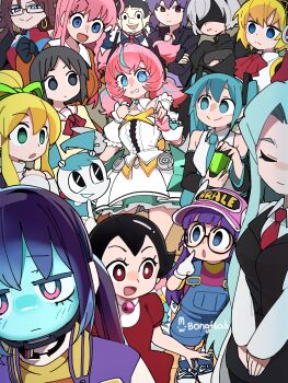 Rule 34 | 2b (nier:automata), 6+girls, :d, :o, absurdres, aigis (persona), android, android 21, angela (project moon), annotated, aqua eyes, aqua hair, aqua streaks, aria (zenless zone zero), artist name, bare arms, bare legs, bare shoulders, black-framed eyewear, black eyes, black hair, blank eyes, blindfold, blonde hair, blue eyes, blunt bangs, boku to roboco, bongftah, bow, bowtie, braid, bright pupils, brown hair, choppy bangs, clenched hand, clenched hands, closed eyes, closed mouth, commentary, crossed arms, crossover, crowded, curled fingers, curtained hair, cyborg, double-parted bangs, dr. slump, dragon ball, dragon ball fighterz, expressionless, finger to cheek, finger to own chin, flipped hair, frown, ghost in the shell, glasses, green eyes, green ribbon, grey hair, hair ribbon, hand on own cheek, hand on own face, hands up, hatsune miku, high ponytail, highres, jenny wakeman, jitome, joints, kurusu makina (milky galactic universe), kusanagi motoko, lobotomy corporation, long hair, long sidelocks, looking at another, looking at viewer, low wings, medium hair, mega man (classic), mega man (series), milky subway, mole, mole under mouth, multiple crossover, multiple girls, my life as a teenage robot, nervous, nichijou, nier:automata, nier (series), nono (top wo nerae 2!), norimaki arale, open mouth, own hands together, parted bangs, persona, persona 3, persona 3 reload, pink hair, pink pupils, ponytail, project moon, purple eyes, purple hair, quad tails, rectangular eyewear, red bow, red bowtie, red eyes, ribbon, roboco (boku to roboco), robot joints, roll (mega man), round eyewear, shinonome nano, short hair, short twintails, sidelocks, sleeves past wrists, smile, star-shaped pupils, star (symbol), swept bangs, symbol-shaped pupils, tetsuwan atom, top wo nerae! (series), top wo nerae 2!, trait connection, twintails, untranslatable commentary, uran (tetsuwan atom), very long hair, vocaloid, white pupils, wings, zenless zone zero