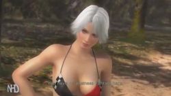 1girl 3d animated beach bikini brown_eyes checkered_bikini checkered_clothes christie_(doa) dead_or_alive dead_or_alive_5 dead_or_alive_5_last_round high_heels video palm_tree sand shorts sound swimsuit tagme tree white_hair