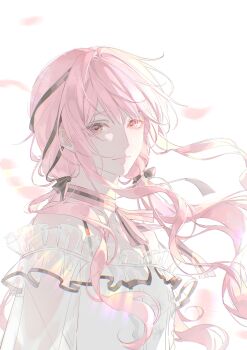 Rule 34 | 1girl, absurdres, arm cutout, baiyao888, bare shoulders, black bow, black ribbon, bow, bow choker, bowtie, bra strap, brown eyes, chinese commentary, choker, closed mouth, clothing cutout, commentary, eyelashes, floating hair, frilled shirt, frills, hair bow, hair ribbon, happy, highres, infinity nikki, light particles, lips, long hair, long sidelocks, nikki (nikki), nikki (series), off-shoulder shirt, off shoulder, perfect start (infinity nikki), petals, pink bow, pink bowtie, pink choker, pink hair, pink lips, ribbon, see-through clothes, see-through sleeves, shirt, sidelocks, simple background, single stripe, smile, solo, striped bow, striped bowtie, striped choker, striped clothes, tress ribbon, upper body, very long hair, wavy hair, white background, white shirt, wind