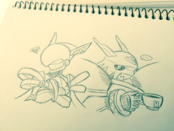 Rule 34 | alphamon, armor, coffee mug, cup, digimon, digimon (creature), full armor, lordknightmon, mug, sketch, traditional media, wings