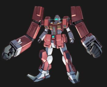 absurdres black_background clenched_hands creator_connection densetsu_kyojin_ideon extra_arms fusion glowing gm_(mobile_suit) gundam highres ideon look-alike mecha mobile_suit mobile_suit_gundam robot science_fiction solo takahashi_masaki visor