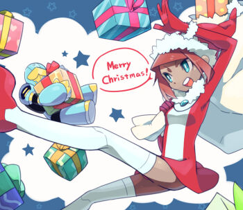 bag christmas dark_skin gift gloves hat mie_nabe red_hair santa_hat sari_sumdac thighhighs transformers transformers_animated
