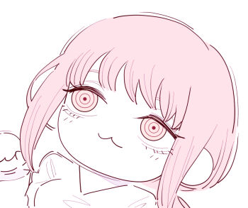 1girl :3 chainsaw_man chibi chibi_only closed_mouth deer60868637 limited_palette lying makima_(chainsaw_man) on_back pink_hair ringed_eyes solo v-neck yellow_eyes