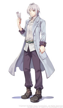 1boy ankle_boots antenna_hair arm_at_side artist_name belt bernard_heim black_boots boots breast_pocket buttons caesty coat collared_shirt commentary_request company_name copyright_notice dated_commentary dress_shirt english_text full_body glasses green_belt holding holding_paper korean_commentary lab_coat lapels legs_apart light_smile long_sleeves male_focus nexon notched_lapels official_art open_clothes open_coat orange_eyes pants paper pocket production_art purple_pants rimless_eyewear round_eyewear shirt sidelocks simple_background sleeve_cuffs solo split_mouth standing tales_weaver watermark web_address white_background white_hair white_shirt white_sleeves wing_collar