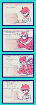 2boys 2channel 2girls 4koma ascii_art capcom character_request check_translation comic computer computer_keyboard copy_x_(mega_man) gender_request genderswap genderswap_(mtf) highres mega_man_(character) mega_man_(classic) mega_man_(series) mega_man_2 mega_man_x_(series) mega_man_zero_(series) multiple_boys multiple_girls partially_translated quick_man translation_request x_(mega_man) yumiya zero_(mega_man)