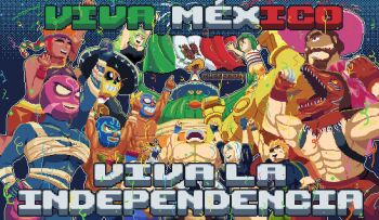 amingo angel_(kof) animal_head aztec bandaged_chest bra brawl_stars breasts cactus capcom chaoscut charro cormano_wild cropped_jacket crossover darkstalkers dia_de_muertos dinosaur_boy dinosaur_costume el_chavo_del_ocho el_primo_(brawl_stars) fingerless_gloves gloves guacamelee! hair_over_one_eye hat highres huitzil_(darkstalkers) jacket jaguar jaguar_boy juan_(guacamelee) king_(tekken) king_of_dinosaurs large_breasts leather leather_jacket luchador lucoa_(maidragon) mariachi marvel_vs._capcom marvel_vs._capcom_2 mask mexican_flag mexico multiple_crossover namco pixel_art poco poncho ramon_(kof) robot shirt snk sombrero spanish_text speedy_gonzales strapless strapless_bra striped_clothes striped_shirt sunset_riders tekken the_king_of_fighters the_king_of_fighters_xiv tiger_mask tostada trait_connection underwear video_game waving_flag wrestler wrestling_mask