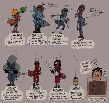 Rule 34 | 6+boys, absurdres, ant, ant farm, belt, black boots, black gloves, blu scout (tf2), blu soldier (tf2), blu spy (tf2), bodysuit, bogmonsterisle, boots, bug, commentary, cosplay, demoman (tf2), dog tags, engineer (tf2), engineer (tf2) (cosplay), english commentary, english text, formal clothes, gloves, goggles, hat, heavy (tf2), helmet, highres, insect, latex, latex bodysuit, medic (tf2), multiple boys, necktie, pyro (tf2), pyro (tf2) (cosplay), red bodysuit, red demoman (tf2), red engineer (tf2), red pyro (tf2), red shirt, scout (tf2), scout (tf2) (cosplay), shirt, short hair, simple background, single glove, sniper (tf2), sniper (tf2) (cosplay), soldier (tf2), soldier (tf2) (cosplay), spider, spy (tf2), spy (tf2) (cosplay), team fortress 2, thigh boots
