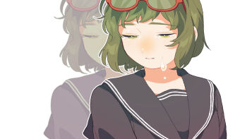 1girl commentary_request crying eyewear_on_head glasses green_hair gumi half-closed_eyes highres looking_down looking_to_the_side orange-framed_eyewear portrait reitostudio school_uniform serafuku short_hair tears vocaloid yowamushi_mont-blanc_(vocaloid) zoom_layer