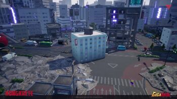 6+others animated audible_music billboard blue_hair blue_sky bowl bridge building bush car character_name cherry_blossoms city cloud copyright_name day debris destruction dinosaur dizzy dragon english_text exhaust fat fire fish flying food giant giant_monster gigabash gigaman glowing_veins gorogong grass horns japanese_text kaijin kaiju kongkrete lava lava_elemental living_building monster motor_vehicle multiple_others noodles overpass parking_lot passion_republic_games power_lines rawa road rock_elemental rocket rubble sign single_horn sky skyscraper sound stairs stinger street superhero_costume swordfish tail traffic_light transformation tree truck tusks van veins video water_tower woolley