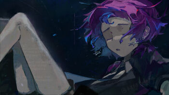 1girl closed_eyes collared_shirt commentary_request commission earrings floating_hair highres jewelry necktie original partial_commentary shirt short_hair solo star_(symbol) star_earrings ttt_nitizyo twitter_username