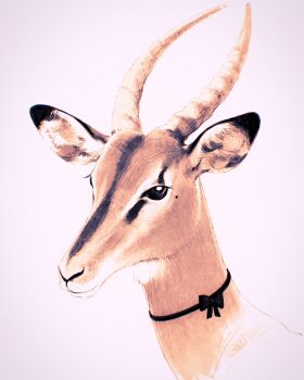 animal animal_focus black_bow black_choker black_eyes bow bow_choker choker clothed_animal gazelle grey_background highres ilya_kuvshinov looking_at_viewer mole mole_under_eye no_humans original portrait simple_background solo