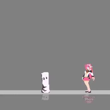 1girl animated fighting finger_gun miyama_mariru pink_hair pixel_art portal_(object) stepped_on tagme video