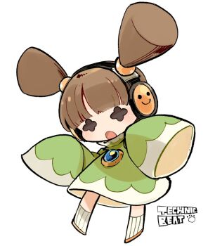 Rule 34 | + +, 1girl, chibi, copyright name, dress, full body, headphones, long sleeves, mota, open mouth, short hair, simple background, sleeves past wrists, solo, technictix, twintails, white background