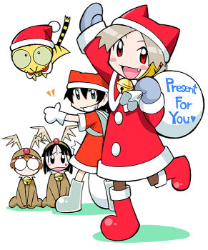 4girls :> alternate_costume animal_costume animal_ears animal_hairband animal_hood antlers arm_up backpack bag bell black_hair black_outline black_tail blue_eyes blunt_bangs blunt_ends blush_stickers boots brown_hairband brown_pantyhose capelet cat_ears christmas clenched_teeth closed_mouth coco_(toranoana) collar collared_capelet colored_sclera cub double-parted_bangs dress english_text fake_animal_ears fang full_body glasses gloves green_sclera grey_bag grey_footwear grey_mittens hair_between_eyes hairband hat hat_with_ears hime_cut holding holding_sack hood hood_up horns jingle_bell knee_boots kneeling kotora_(toranoana) leg_up light_brown_hair long_hair long_sleeves looking_at_viewer miko_(toranoana) mittens mukku_(mook-tv) multiple_girls neck_bell no_socks notice_lines official_alternate_costume official_art open_mouth outline pantyhose parted_bangs pom_pom_(clothes) print_bag puffy-trimmed_capelet puffy-trimmed_dress puffy-trimmed_footwear puffy-trimmed_hat puffy_sleeve_cuffs red_capelet red_dress red_eyes red_footwear red_hat red_nose red_sleeves reindeer_antlers reindeer_costume rimless_eyewear round_eyewear rubber_boots sack santa_boots santa_costume santa_dress santa_hat second-party_source shadow short_hair short_sleeves simple_background sleeve_cuffs small_pupils smile smilo_(toranoana) standing straight_hair striped_fur striped_tail sweatdrop tail teeth clothes_writing thumbs_up tiger tiger_hood tora_da_yo. torana toranoana very_short_hair waving white_background white_bag white_collar white_fur white_gloves yellow_fur yellow_hood yellow_tail