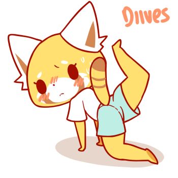 10s 1girl aggressive_retsuko all_fours animal_ears animated animated_gif artist_name ass barefoot black_eyes blue_shorts blush diives female_focus from_behind full_body furry furry_female leg_up looking_at_viewer looking_back nose_blush open_mouth red_panda retsuko shirt short_sleeves shorts signature simple_background solo sweat tail white_background white_shirt yoga