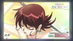 akashi_akie akashi_yoshimi animated bikini blue_bikini bouncing_breasts breast_focus breasts brown_hair coat compilation dress earrings ghost highres jewelry large_breasts lipstick makeup mole purple_dress purple_eyes sound swimsuit tagme trench_coat video zettai_karen_children