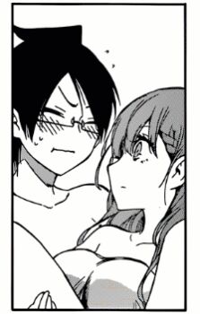 1boy 1girl animated animated_gif blush bokutachi_wa_benkyou_ga_dekinai braid breasts carrying cleavage collarbone english_text kirisu_mafuyu large_breasts long_hair looking_at_another monochrome naked_towel princess_carry short_hair thighs towel tsutsui_taishi yuiga_nariyuki