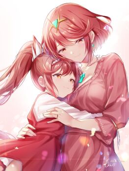 2girls alternate_costume glimmer_(xenoblade) highres mother_and_daughter multiple_girls pyra_(xenoblade) red_eyes red_hair ui_frara xenoblade_chronicles_(series) xenoblade_chronicles_2 xenoblade_chronicles_3 xenoblade_chronicles_3:_future_redeemed