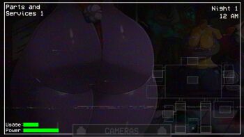 1girl animal_ears animatronic ass ass_focus back blonde_hair bonnie_(fnaf) bow bowtie breasts camera cleavage clock colored_skin commentary cosmetics denim denim_shorts elbow_gloves english_commentary english_text five_nights_at_freddy&#039;s five_nights_in_anime:_after_hours_(fangame) five_nights_in_anime_(fangame) food from_behind furry furry_female game_screenshot gameplay_mechanics genderswap genderswap_(mtf) gloves glowing glowing_eyes highres huge_ass huge_breasts jeans large_breasts leotard looking_back makeup_brush mask mouth_mask non-web_source pants playboy_bunny rabbit_tail red_leotard red_thong screencap shiny_skin short_hair shorts solo static tail thighhighs video_game yellow_skin