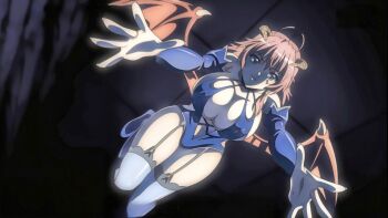 Rule 34 | bat wings, breasts, collar, demon girl, detached sleeves, earrings, fang, highres, horns, jewelry, knee-high boots, kyonyuu fantasy, lace garter belt stockings, large breasts, leotard, nipples, non-web source, pale skin, pointy ears, shamsiel shahar, strapless, strapless leotard, tail, tattoo, thigh-high stockings, wings, young-adult