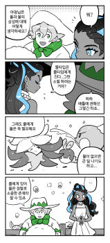 ... 1boy 1girl 4koma applin blush chewtle comic commentary_request dark-skinned_female dark_skin dede_(qwea_00000) dress earrings eldegoss eyeshadow gen_8_pokemon gossifleur highres jewelry korean_commentary korean_text makeup milo_(pokemon) nessa_(pokemon) nintendo official_alternate_costume own_hands_together pokemon pokemon_(creature) pokemon_swsh sleeveless sleeveless_dress smile sparkle spoken_ellipsis spot_color translation_request wooloo yamper