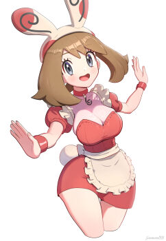 absurdres alternate_costume breasts cosplay gen_3_pokemon gonzarez highres large_breasts may_(pokemon) nintendo pokemon pokemon_rse simple_background solo spinda spinda_(cosplay) white_background