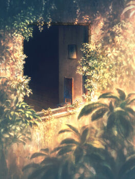 Rule 34 | chair, commentary request, heriki (trkj), highres, no humans, original, overgrown, painting (object), plant, scenery, vines, window, wooden chair