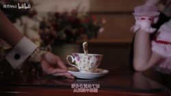 2girls animated apron audible_music bat_wings black_footwear black_legwear blue_skirt blue_vest braid cosplay flower hat highres holding holding_umbrella indoors izayoi_sakuya izayoi_sakuya_(cosplay) medium_hair mob_cap multiple_girls music_video outdoors photo_(medium) pink_headwear pink_shirt pink_skirt purple_hair remilia_scarlet remilia_scarlet_(cosplay) shirt short_sleeves silver_hair skirt sound spear_the_gungnir tea_cup tea_set thighhighs touhou twin_braids umbrella vest video waist_apron white_apron white_flower wings